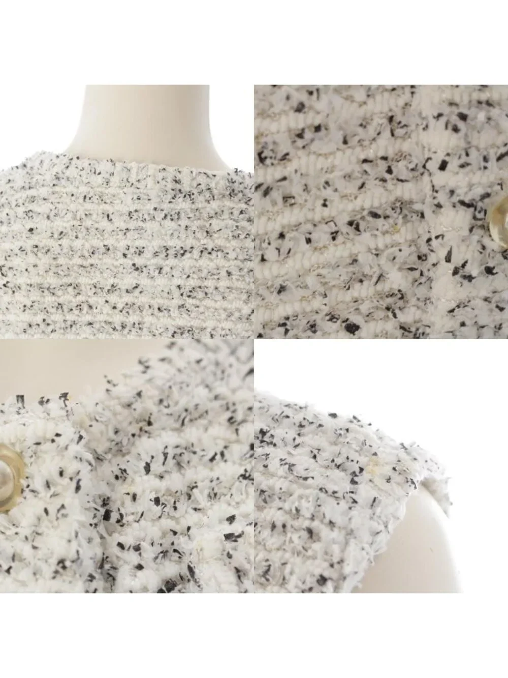 Chanel Tweed CC Logo Pearl Clear Button Sleeveless Fitted Dress White 36